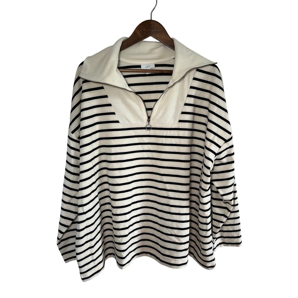 J. Jill Fit Pullover Stripe Quarter Zip Soft Comfy Nautical Coastal Plus Size 3X